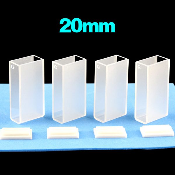 C202CR1 20mm Glass Cuvette 7ml Two way Light PTFE Cap Pack of four