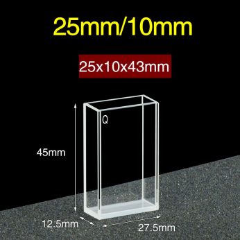 Quartz 25/10mm Quartz Fluorescence Cuvette, 6.8ml, Sintered 83, Four-Way Light, PTFE Cap, 1pc/ea, C254CR1