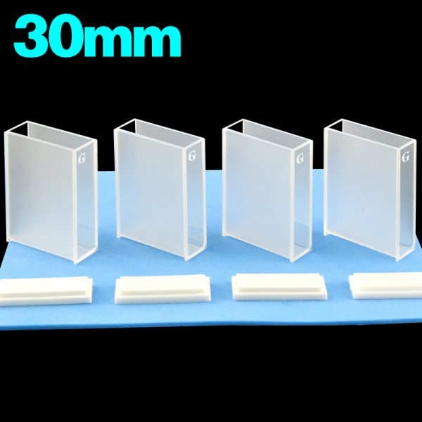 C302CA10 30mm Glass Cuvette 10.5ml Two way Light PTFE Cap Pack of Four