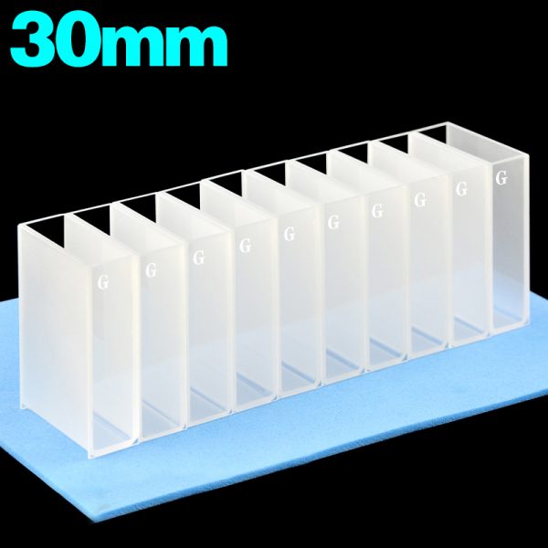 C302CA7 30mm Glass Cuvette 10.5ml Two way Light PTFE Cap pack of ten