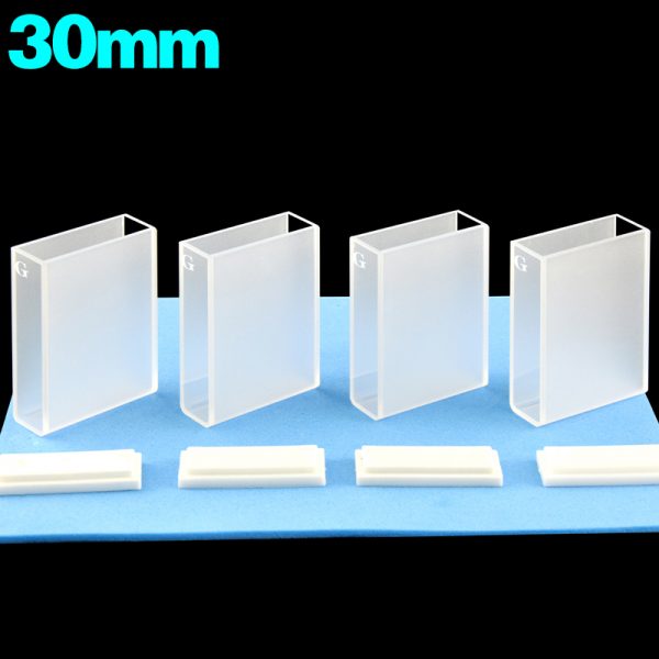C302CE6 30mm Glass Cuvette 10.5ml Two way Light PTFE Cap Pack of Four