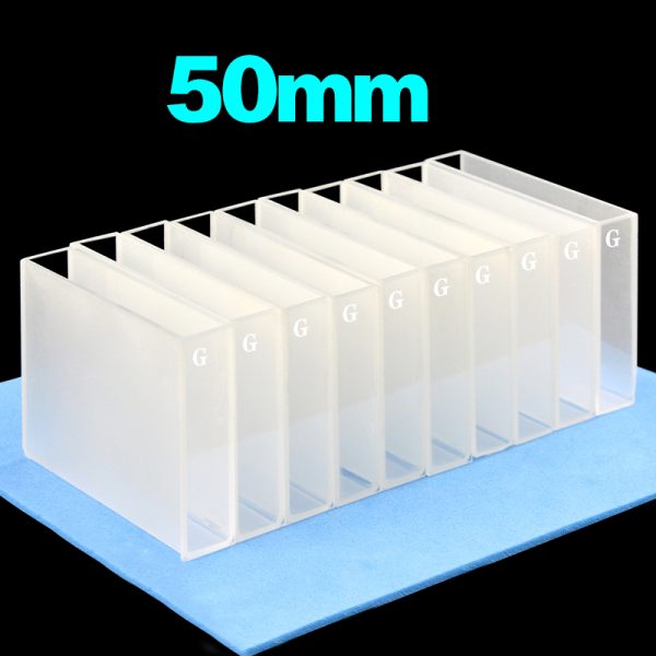 C502CA9 50mm Glass Cuvette 17.5ml Two way Light PTFE Cap pack of ten