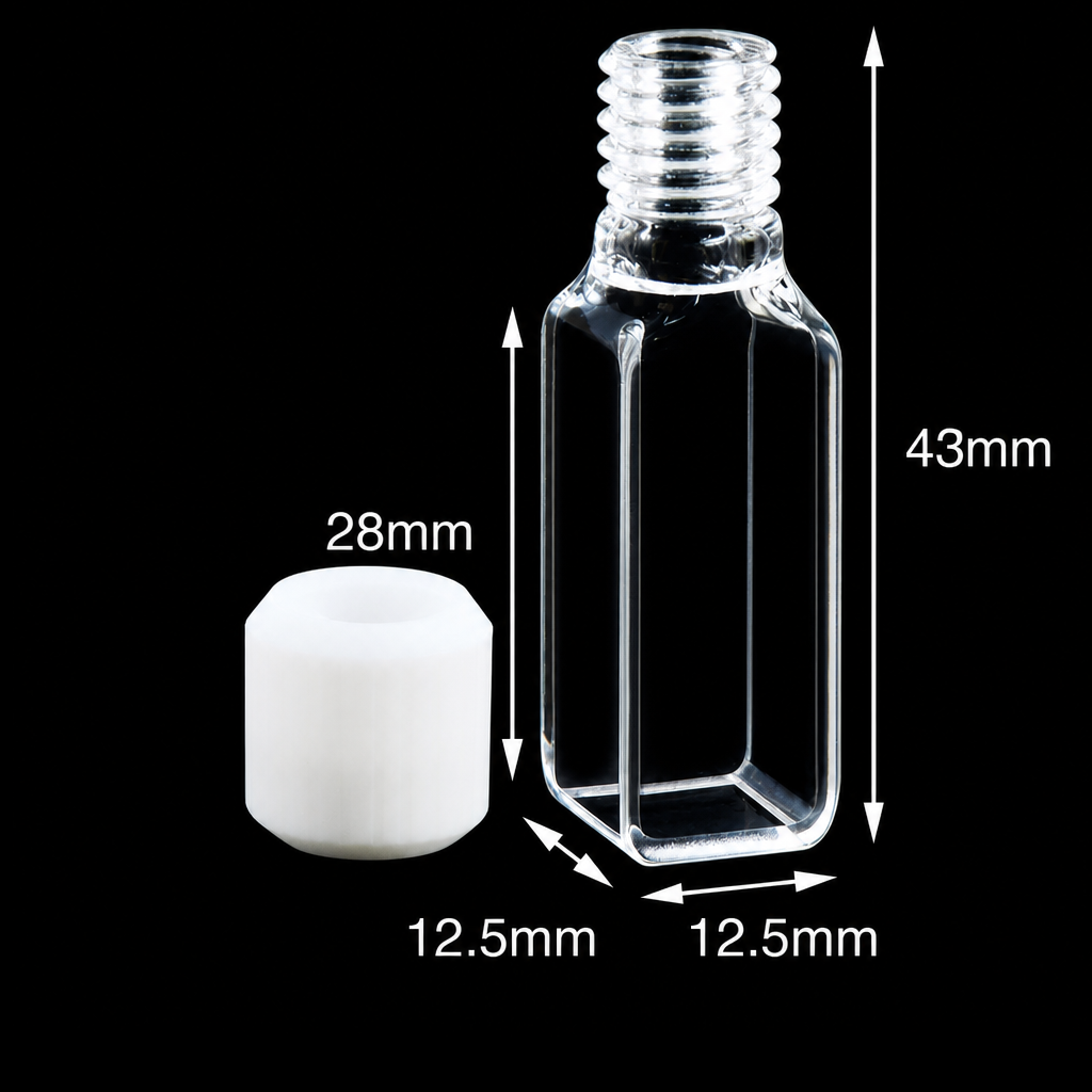 (MQQSC057) Quartz Short-Body Screw-Top Cuvette, 10 mm Path, 2.5 mL, Four-Side Light Transmission, 1 Piece