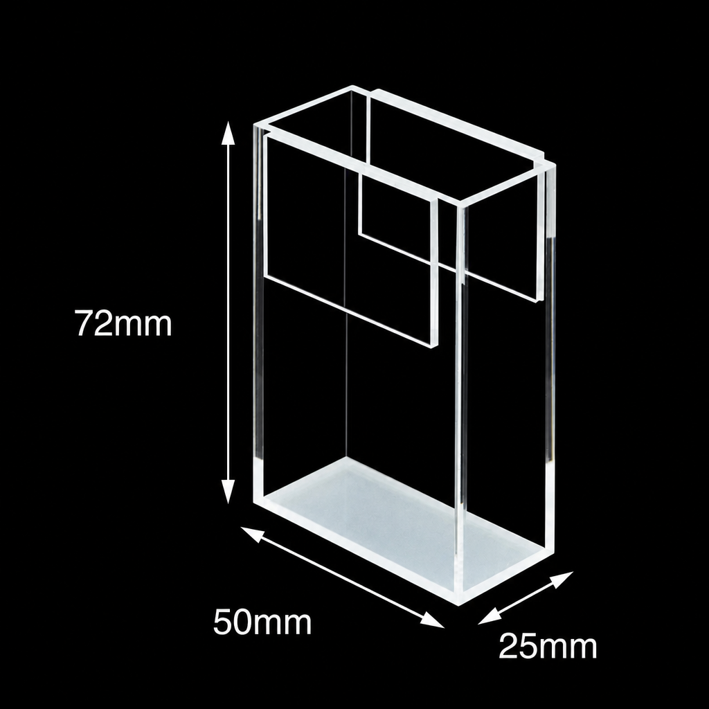 MQQFL001 glass fluorescence cuvette with positioning block, source-listed 21 mm configuration