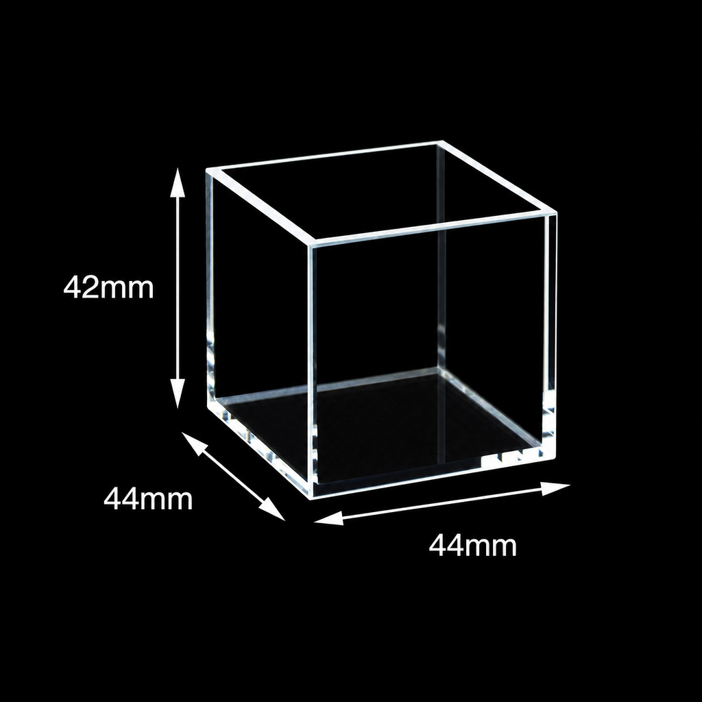 (MQQHC012) Quartz Square Reaction Cell, 44 × 44 × 42 mm, 40 × 40 × 40 mm, No Lid, Five-Way Light, Molded 83, 1 Piece