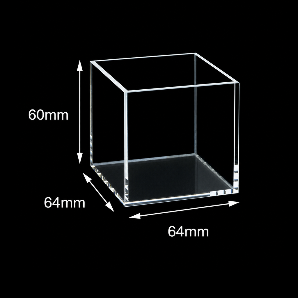 (MQQHC020) Quartz Square Reaction Cell, 60 mm Path Length, 64 × 64 × 60 mm, 60 × 60 × 58 mm, No Lid, Five-Way Light, Molded 83, 1 Piece