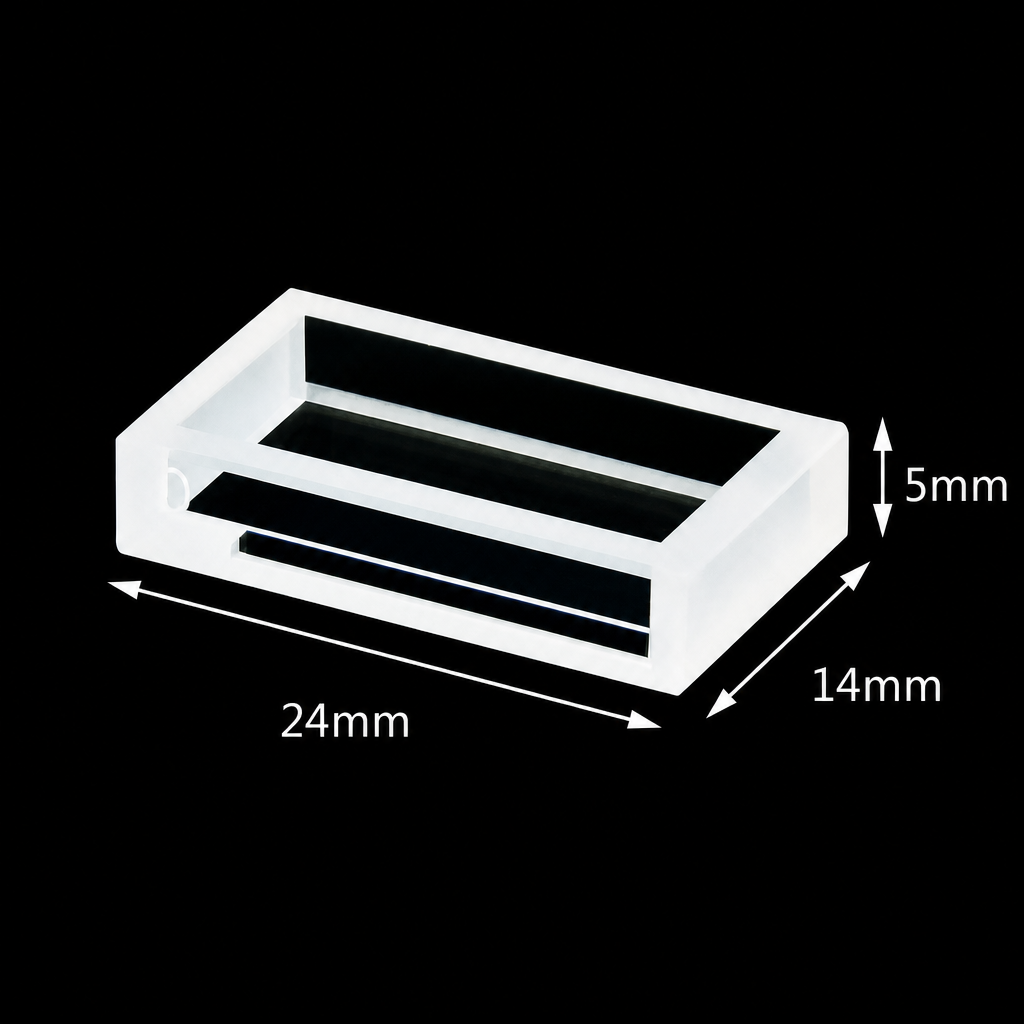Quartz Cuvette, 600 µL, 10 mm Path, 24 × 14 × 5 mm, Powder-Fused