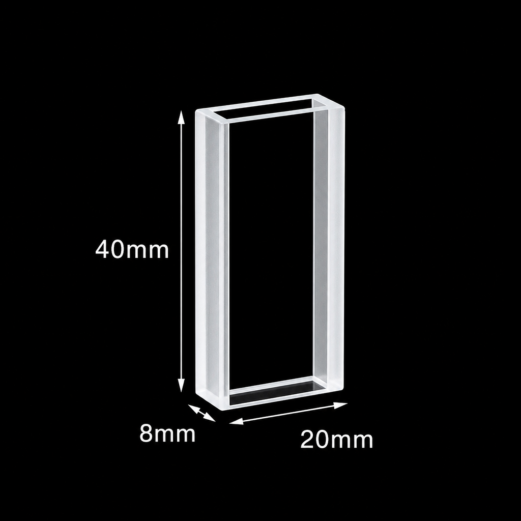 (MQQFC028) Quartz Cuvette Sample Cell, Capacity: 2.5 mL, Dimensions: 16 × 4 × 40 mm, Two-Side Light-Transmitting Design, Optical-Cement-Bonded Integrated Construction, 1 Piece