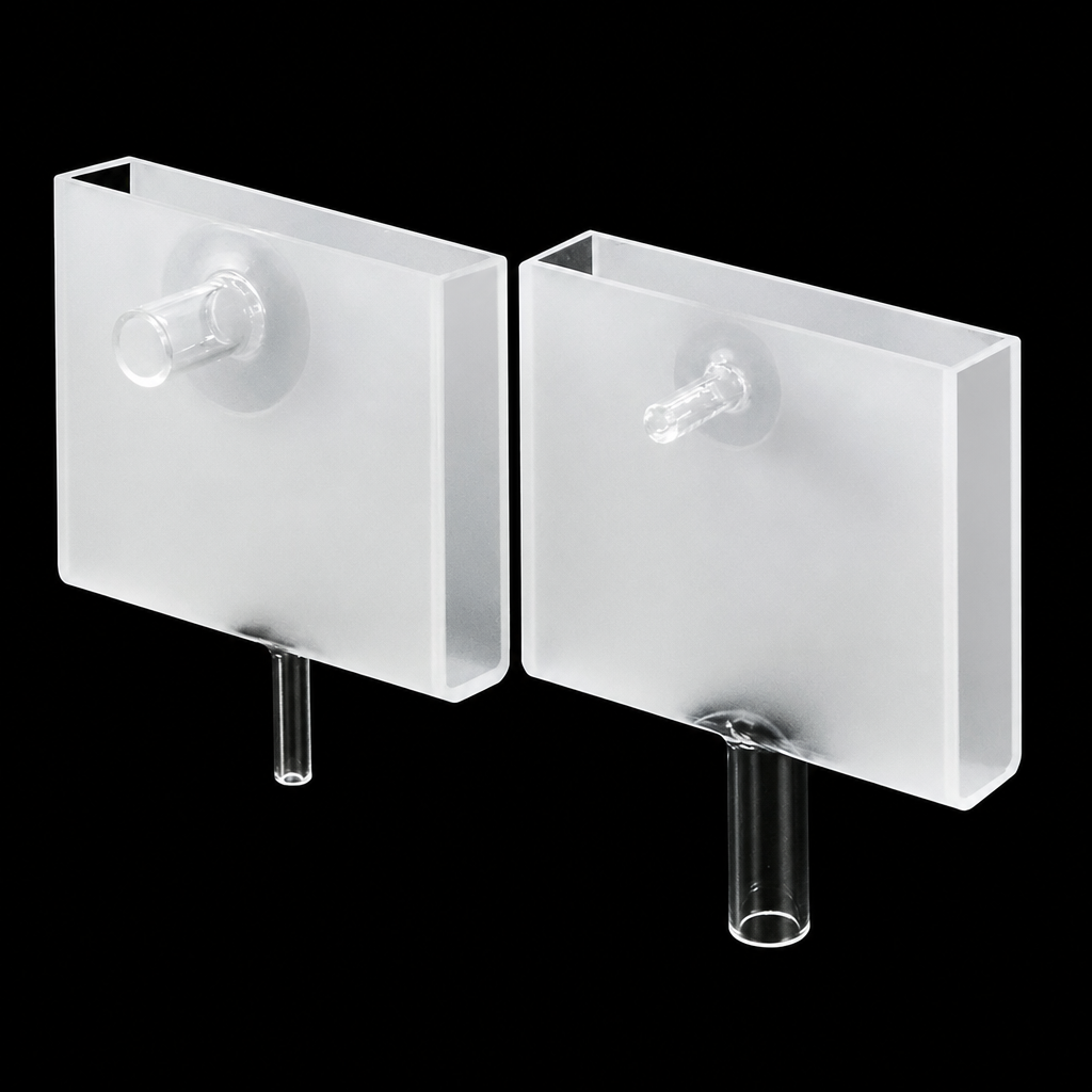 (MQQFC069) Quartz Flow Cell, 8 mm OD, 6 mm ID, 12.5 mm, 50 mm Path Length, 17.5 mL, Custom Size, Two-Way Light, 1 Piece
