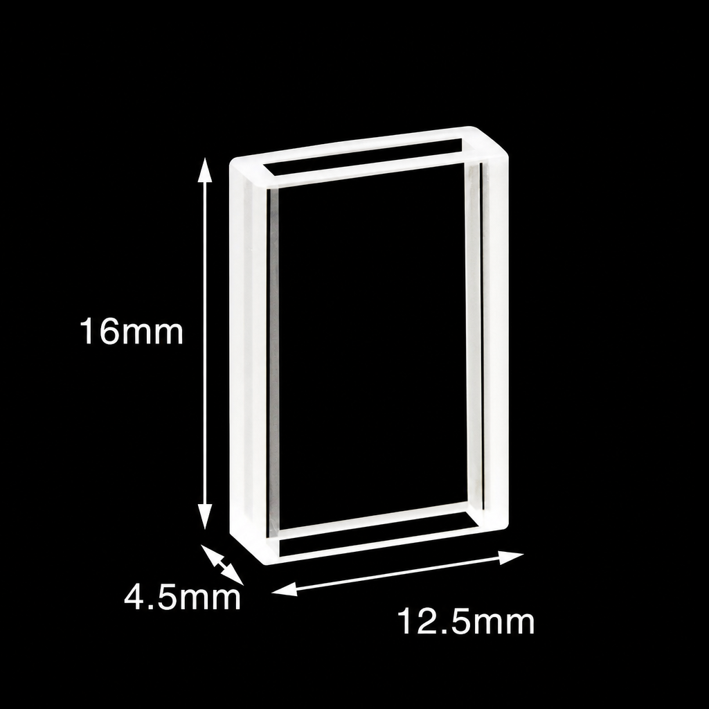 (MQQFC009) Quartz Flow Cell, Capacity: 320 µL, Dimensions: 10 × 2 × 16 mm, Two-Side Light-Transmitting Design, Optical-Cement-Bonded Integrated Construction, 1 Piece