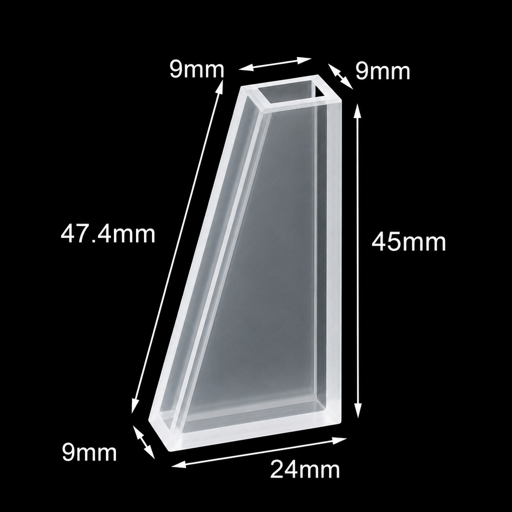 Quartz Trapezoidal Cuvette, 2.5 mL, 45 mm Height, 47.4 mm Length