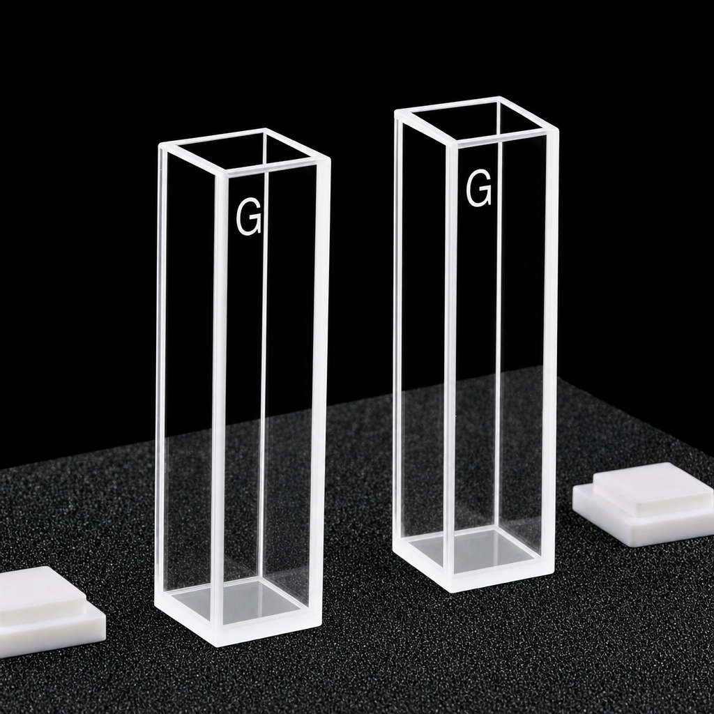 (MQQFL073) Glass Fluorescence Cuvette, 10 mm Path Length, 3.5 mL, Flat Bottom, Four-Way Light, Fused One-Piece Construction, Pack of 2