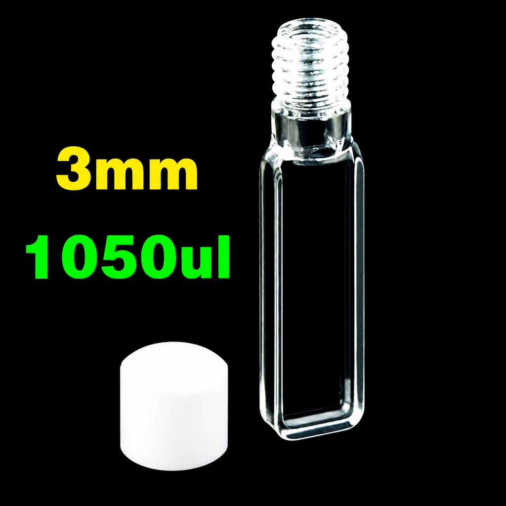 Quartz Fluorescence Screw-Top Cuvette, 3 mm Path, 1.05 mL, Four-Side Transmission, 2-Pack