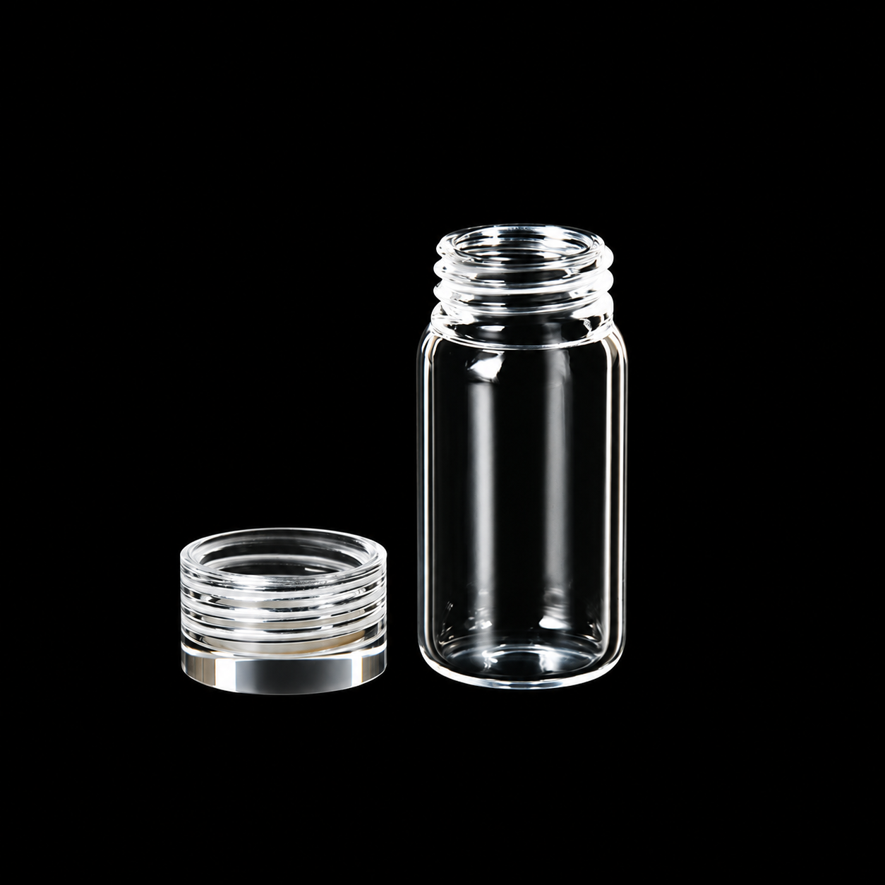 (MQSV-20-QCV) Quartz Screw Sample Vial with Quartz Cap, Volume: 20 mL, Size: 28 x 58 mm