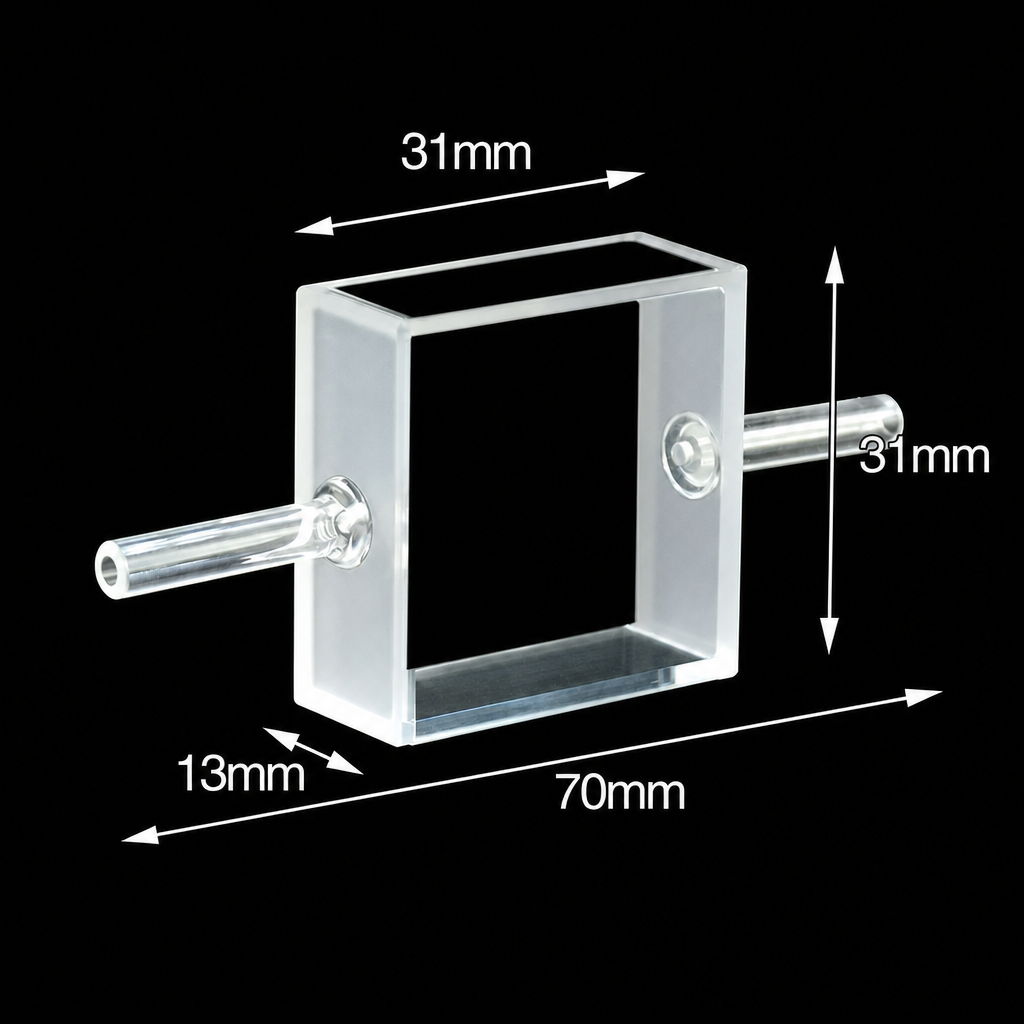 Quartz Flow Cell, 4 mm, 2 mm, 10/28 mm, 7.5 mL, JGS1, Four-Way Light, 1 Piece