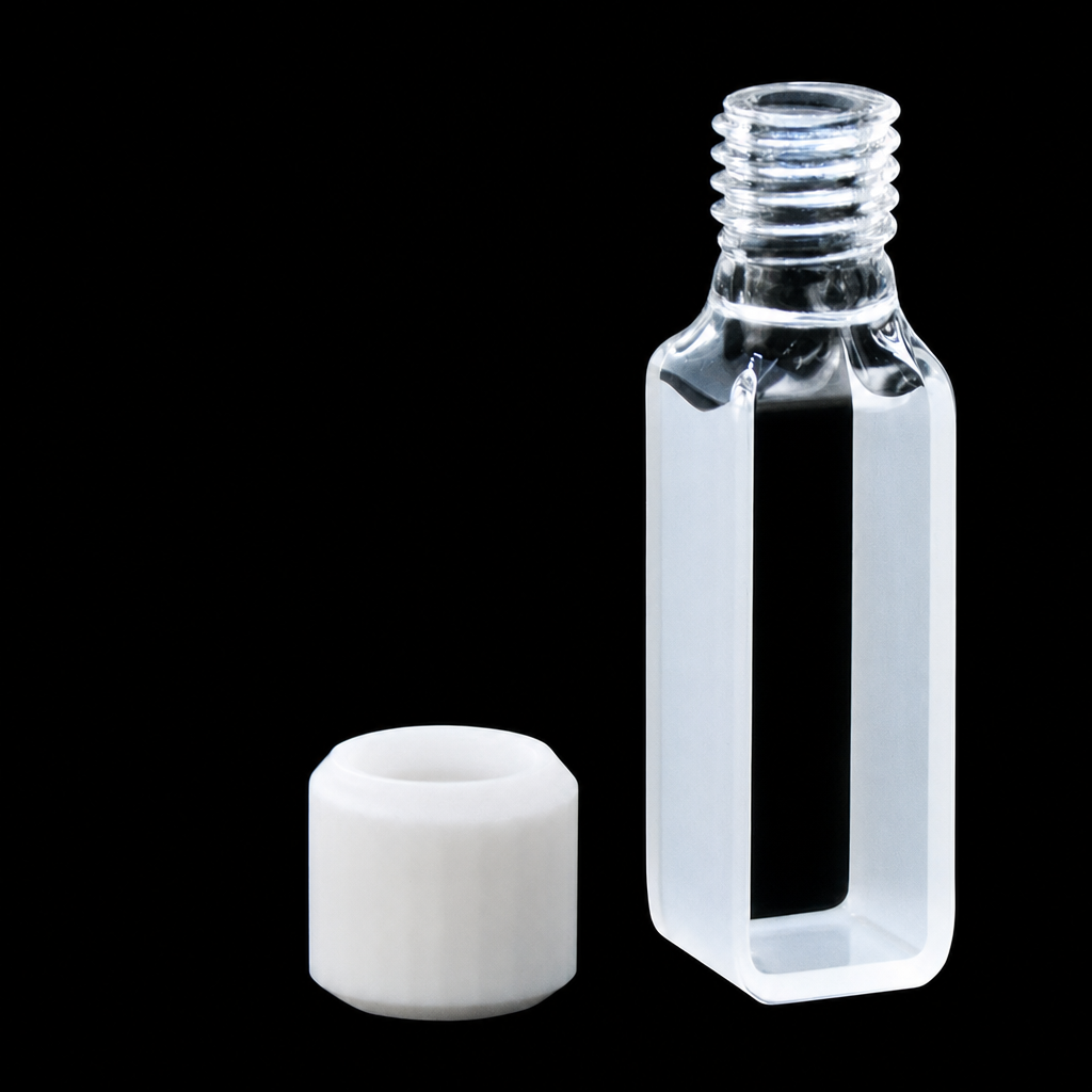 (MQQSC046) Quartz Screw-Top Cuvette, 10 mm Path, Two-Side Light Transmission, 50 mm Overall Height, 1 Piece