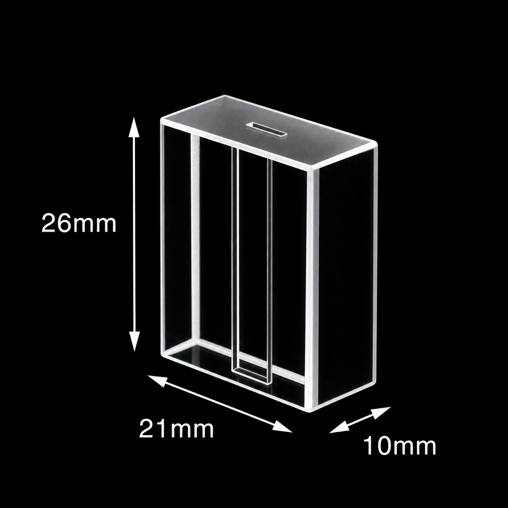 (MQQFC015) Quartz Cuvette Sample Cell, Capacity: 130 µL, Dimensions: 5 × 1 × 26 mm, Adhesive-Bonded Construction, 1 Piece