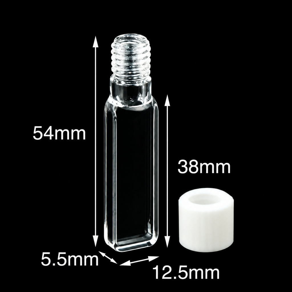 Quartz Fluorescence Screw-Top Cuvettes, 3 mm Path, 1.05 mL, Four-Side Transmission, 2-Pack