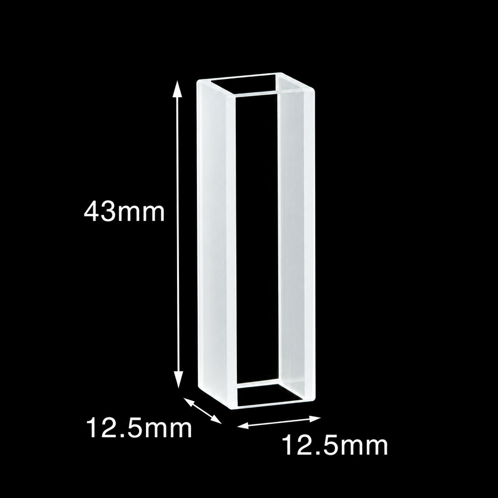 (MQQFC014) Quartz Cuvette Sample Cell, Capacity: 4 mL, Dimensions: 10 × 10 × 43 mm, Two-Side Light-Transmitting Design, 1 Piece
