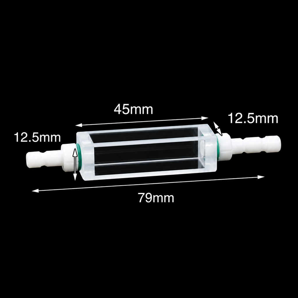 (MQQFC097) Quartz Flow Cell, Path Length: 10 mm, Dimensions: 10 × 10 × 37 mm, Integrated One-Piece Construction, 1 Piece