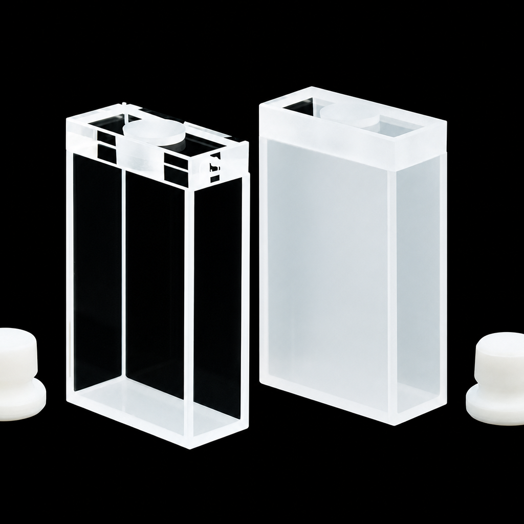 (MQQST006) Stoppered Quartz Cuvette, 9 mL Compatible Vessel Capacity, 45 mm, 25 mm Path Length, With Stopper, 25 mm, Two-Way Light, 1 Piece