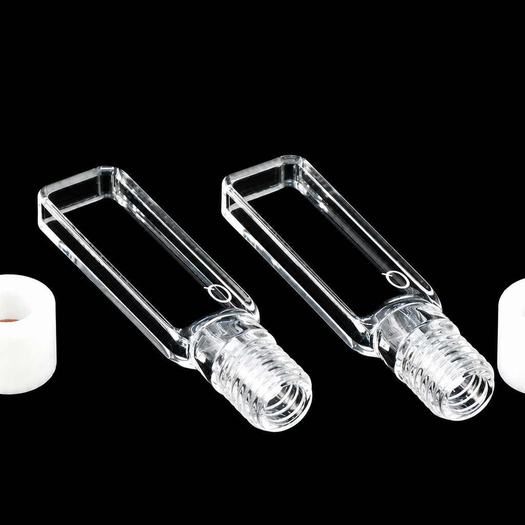Quartz Fluorescence Screw-Top Cuvette, 3 mm Path, 1.05 mL, Four-Side Transmission, 2-Pack
