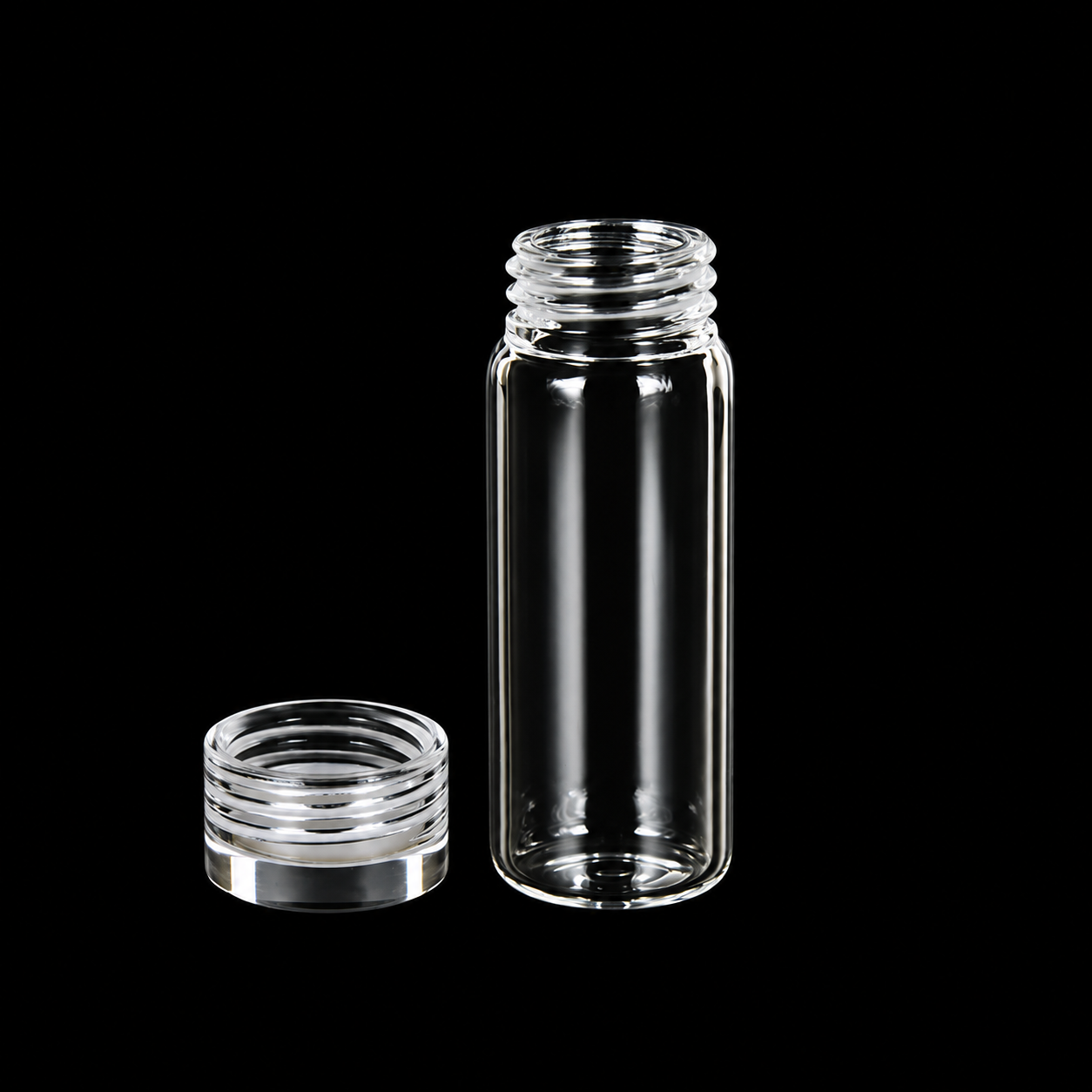 (MQSV-30-QCV) Quartz Screw Sample Vial with Quartz Cap, Volume: 30 mL, Size: 28 x 72 mm