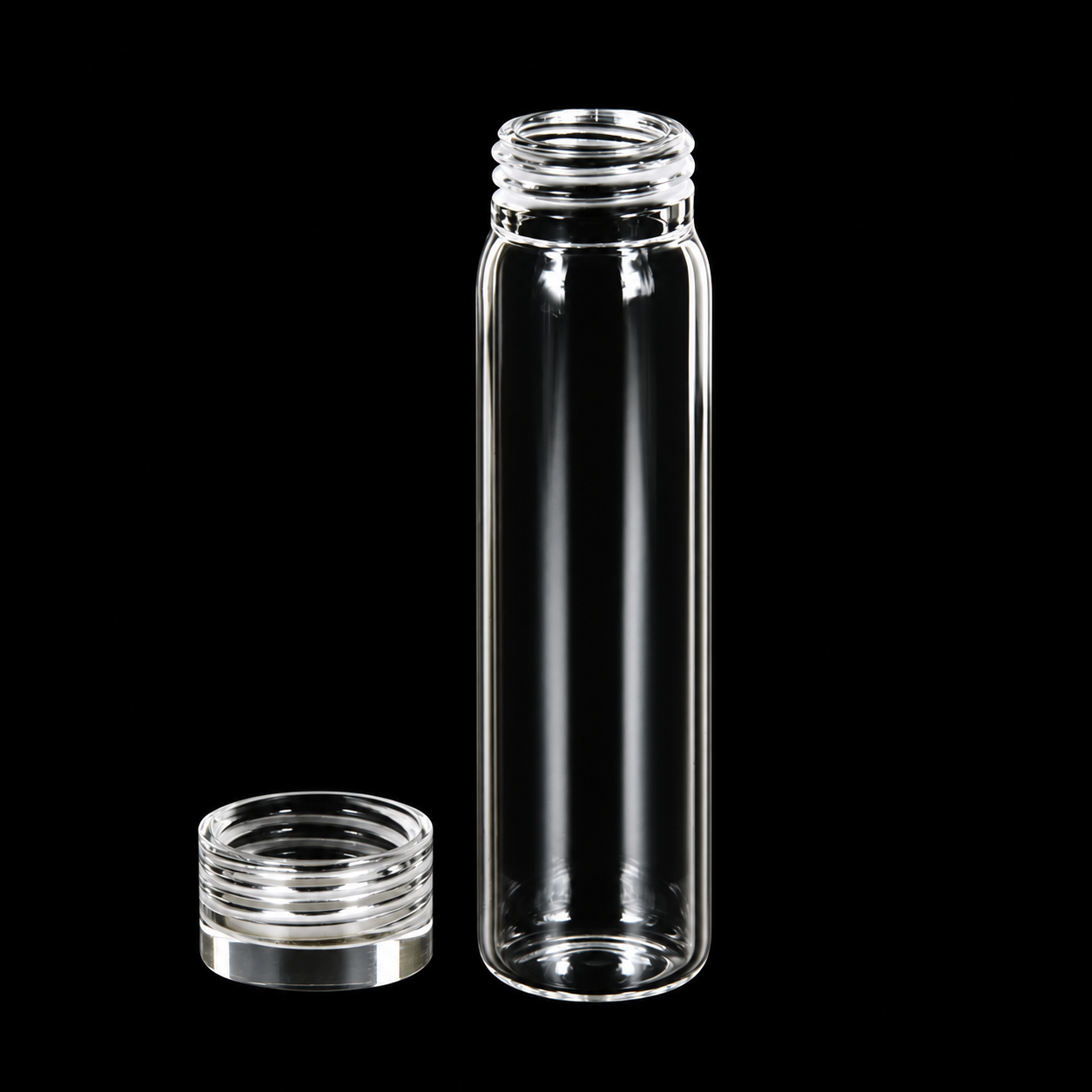 (MQSV-40-QCV) Quartz Screw Sample Vial with Quartz Cap, Volume: 40 mL, Size: 28 x 105 mm