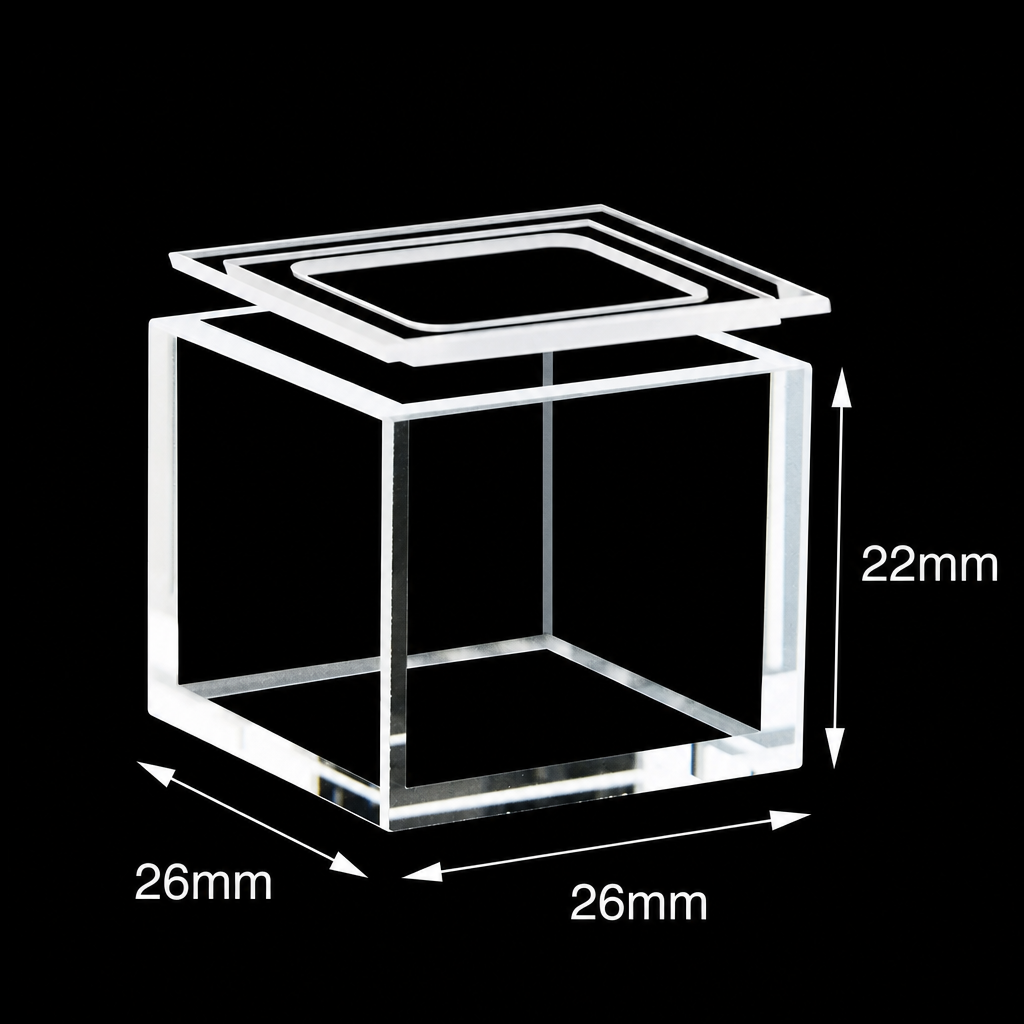 (MQQFL066) JGS-1 Quartz Fluorescence Cuvette, 22 mm Path, 7 mL, 26 × 26 × 22 mm, With Lid, 1 Piece