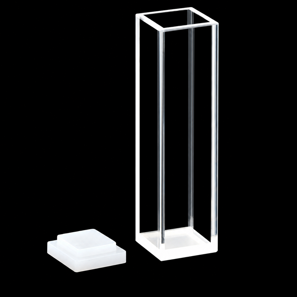 (MQQFL072) Glass Fluorescence Cuvette, 10 mm Path Length, 3.5 mL, Flat Bottom, Custom Size, Four-Way Light, Fused One-Piece Construction, 1 Piece