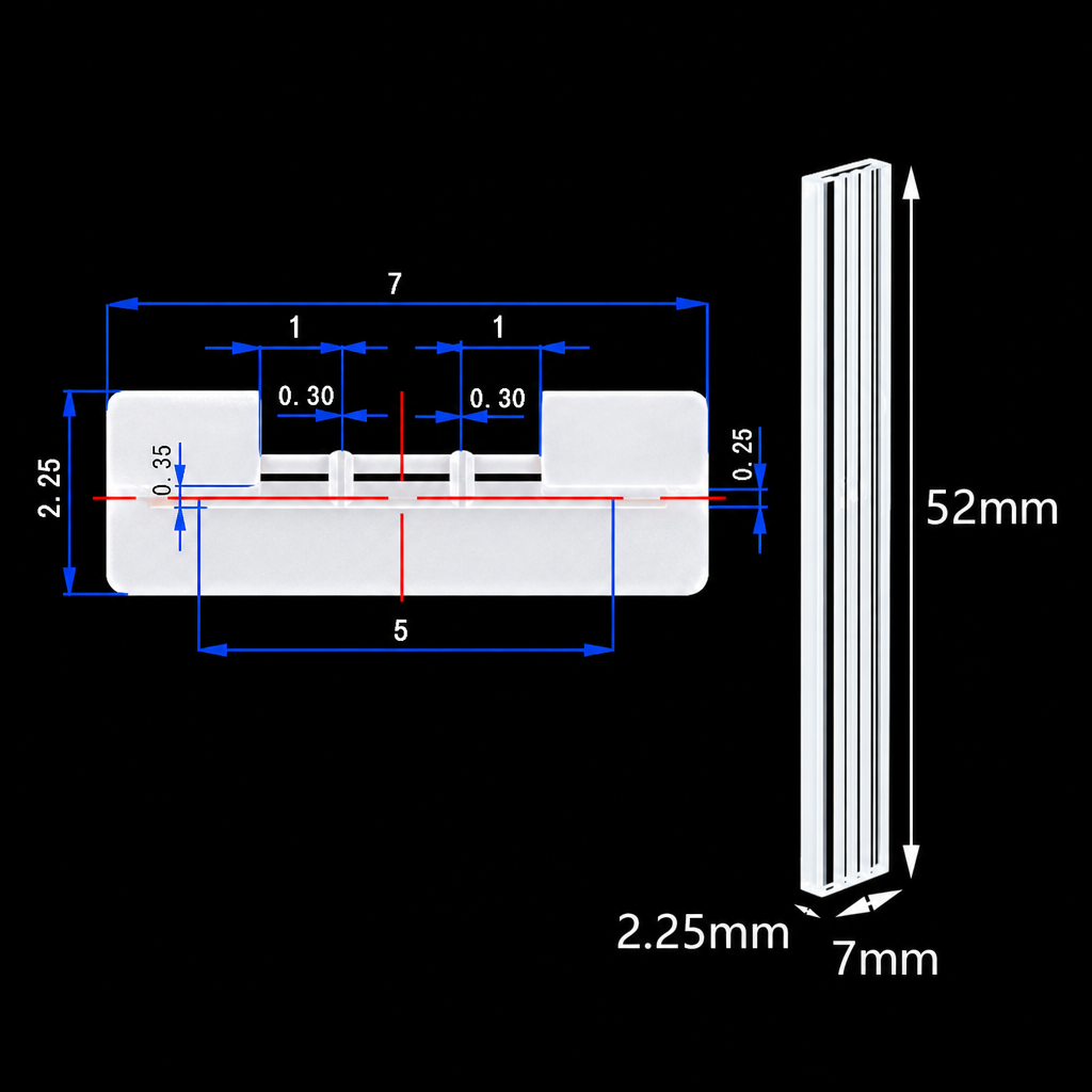 Quartz Sample Cell, 65 µL, 0.25 mm Path, 52 × 7 × 2.25 mm