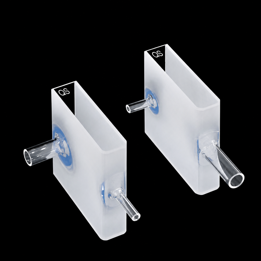 Quartz Flow Cell, 8 mm, 6 mm, 12.5 mm, 50 mm, 17.5 mL, Custom Size, Two-Way Light, 1 Piece
