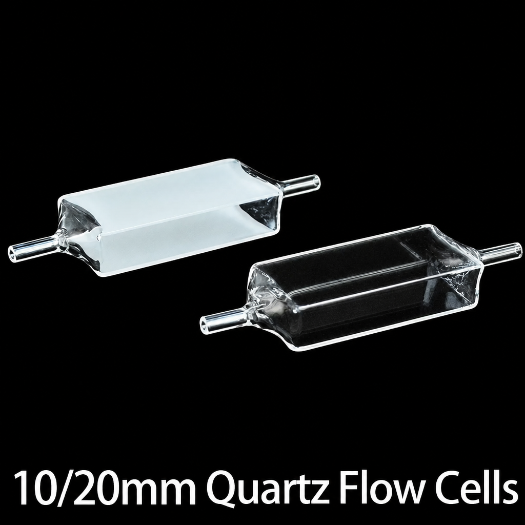 (MQQFC081) Quartz Flow Cell, 20 mm Path Length, 10 mL, 50 × 20 × 10 mm, Two-Way Light, Molded 83, Optically Contacted One-Piece Construction, 1 Piece