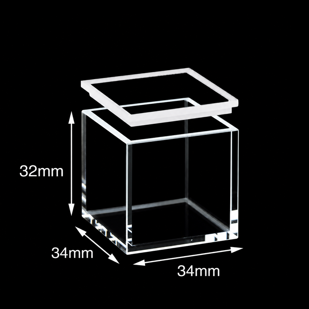 (MQQHC010) Quartz Square Reaction Cell, 30 mm Path Length, 32 mm, 30 × 30 × 30 mm, Five-Way Light, With Quartz Lid, Molded 83, 1 Piece