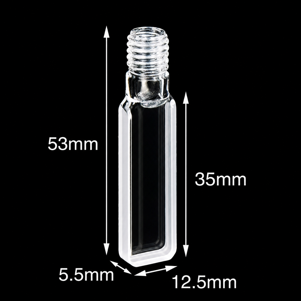 Quartz Screw-Top Cuvette, 3 mm Path, 1.05 mL, Two-Side Transmission, 2-Pack