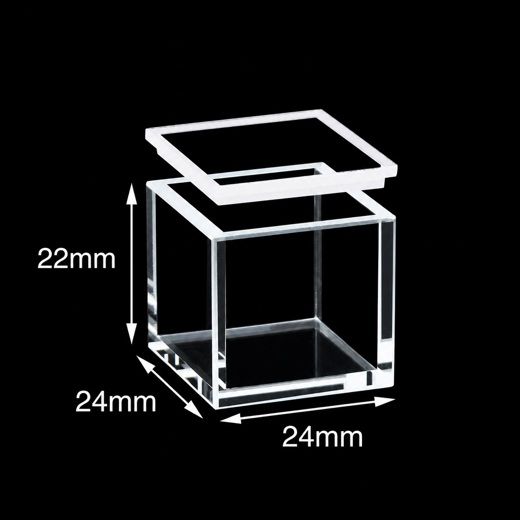 (MQQHC007) Quartz Square Reaction Cell, 20 mm Path Length, 22 mm, 20 × 20 × 20 mm, Five-Way Light, With Quartz Lid, Molded 83, 1 Piece