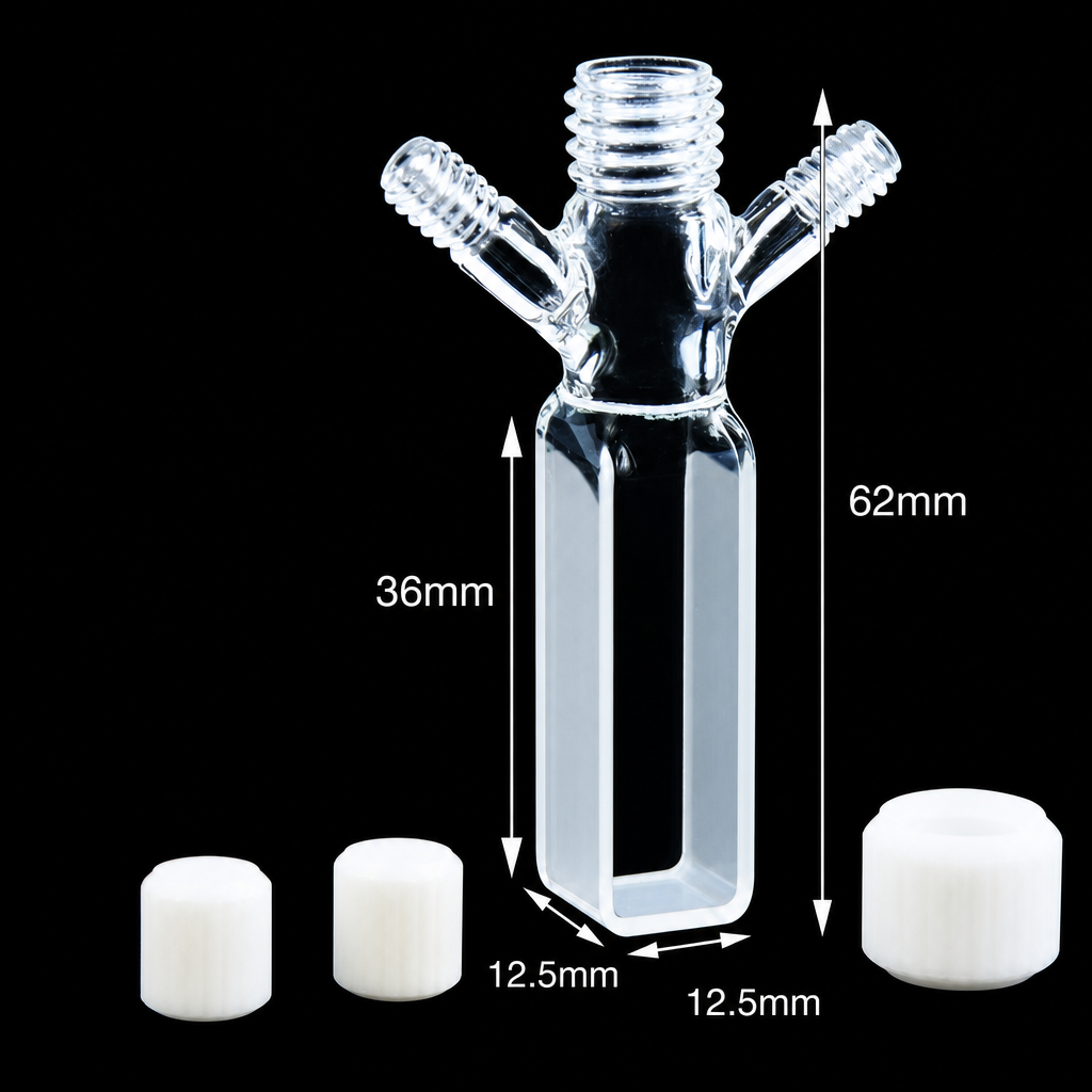 (MQQSC048) Three-Port Quartz Screw-Top Cuvette, 10 mm Path, 3.5 mL, Two-Side Light Transmission, 1 Piece