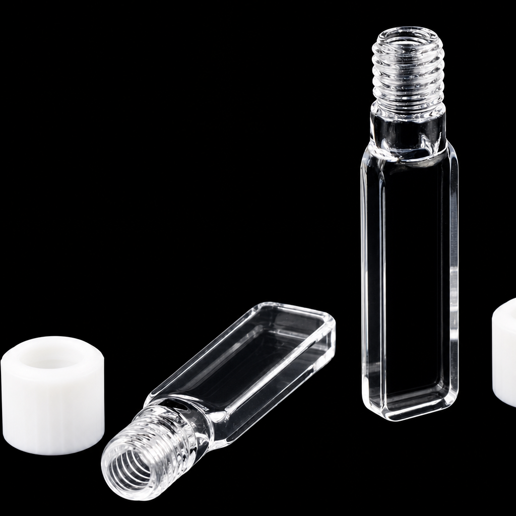 Quartz Fluorescence Screw-Top Cuvette, 3 mm Path, 1.05 mL, Four-Side Transmission, 2-Pack