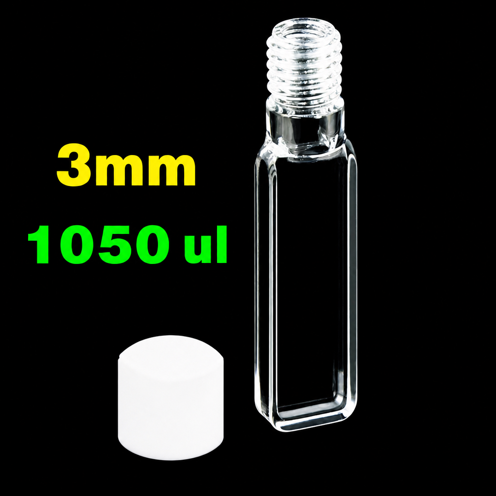 Quartz Fluorescence Screw-Top Cuvettes, 3 mm Path, 1.05 mL, Four-Side Transmission, 2-Pack