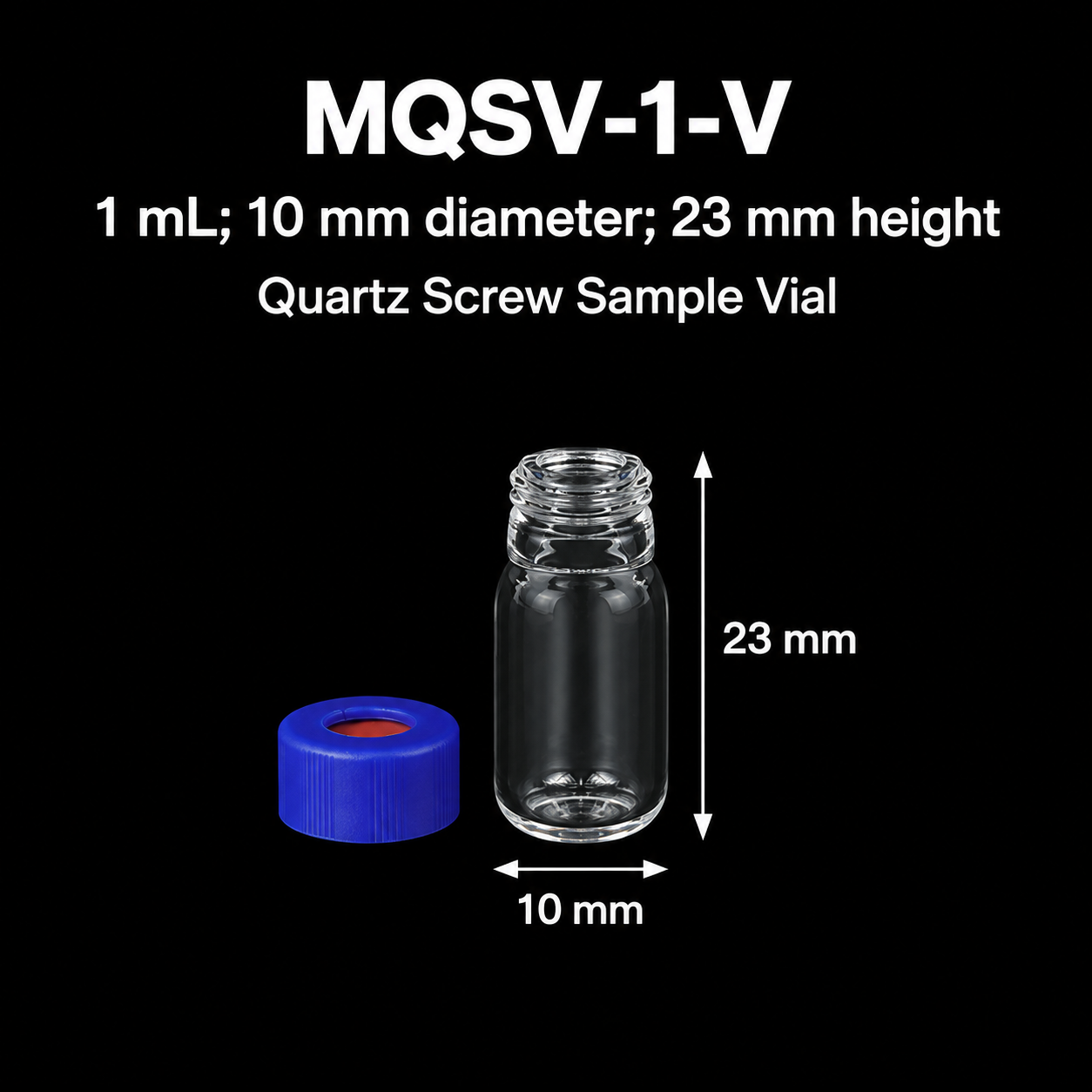 1 mL quartz sample vial with screw cap on a black background