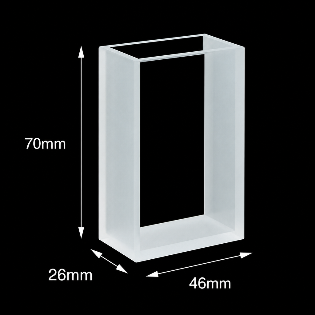 (MQQLW007) Quartz Large-Window Cuvette, 20 mm Path Length, 54 mL, 20 mm, Custom Size, Two-Way Light, 1 Piece