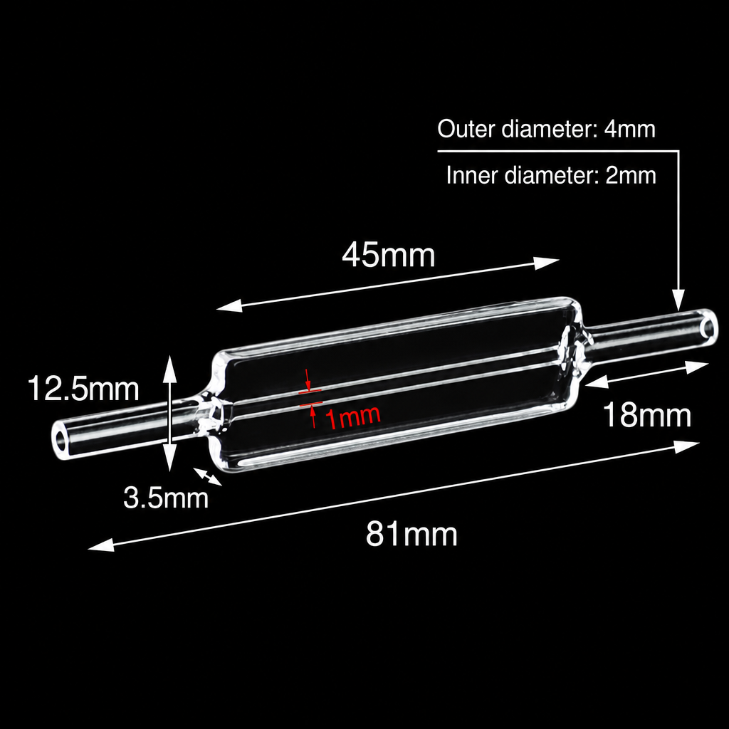 (MQQFC136) Quartz Fluorescence Flow Cell, 1 mm Path, 1 mm Internal Width, 35 µL, Four-Side Light Transmission, Molded 83, 1 Piece