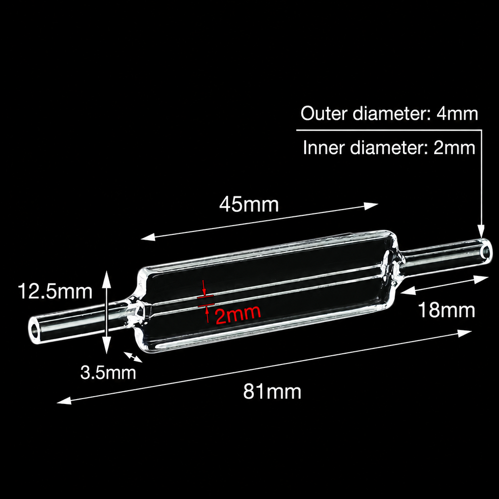 (MQQFC137) Quartz Fluorescence Flow Cell, 1 mm Path, 2 mm Internal Width, 70 µL, Four-Side Light Transmission, 1 Piece