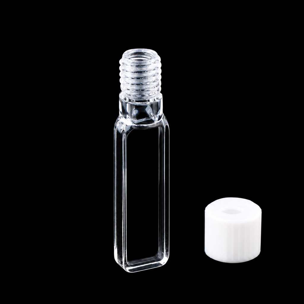 Quartz Fluorescence Screw-Top Cuvette, 3 mm Path, 1.05 mL, Four-Side Transmission, 2-Pack