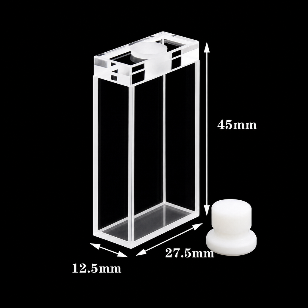 Stoppered Quartz Cuvette, 25/10 mm, 9 mL, Quartz, With Stopper, 25 mm, Four-Way Light, 1 Piece