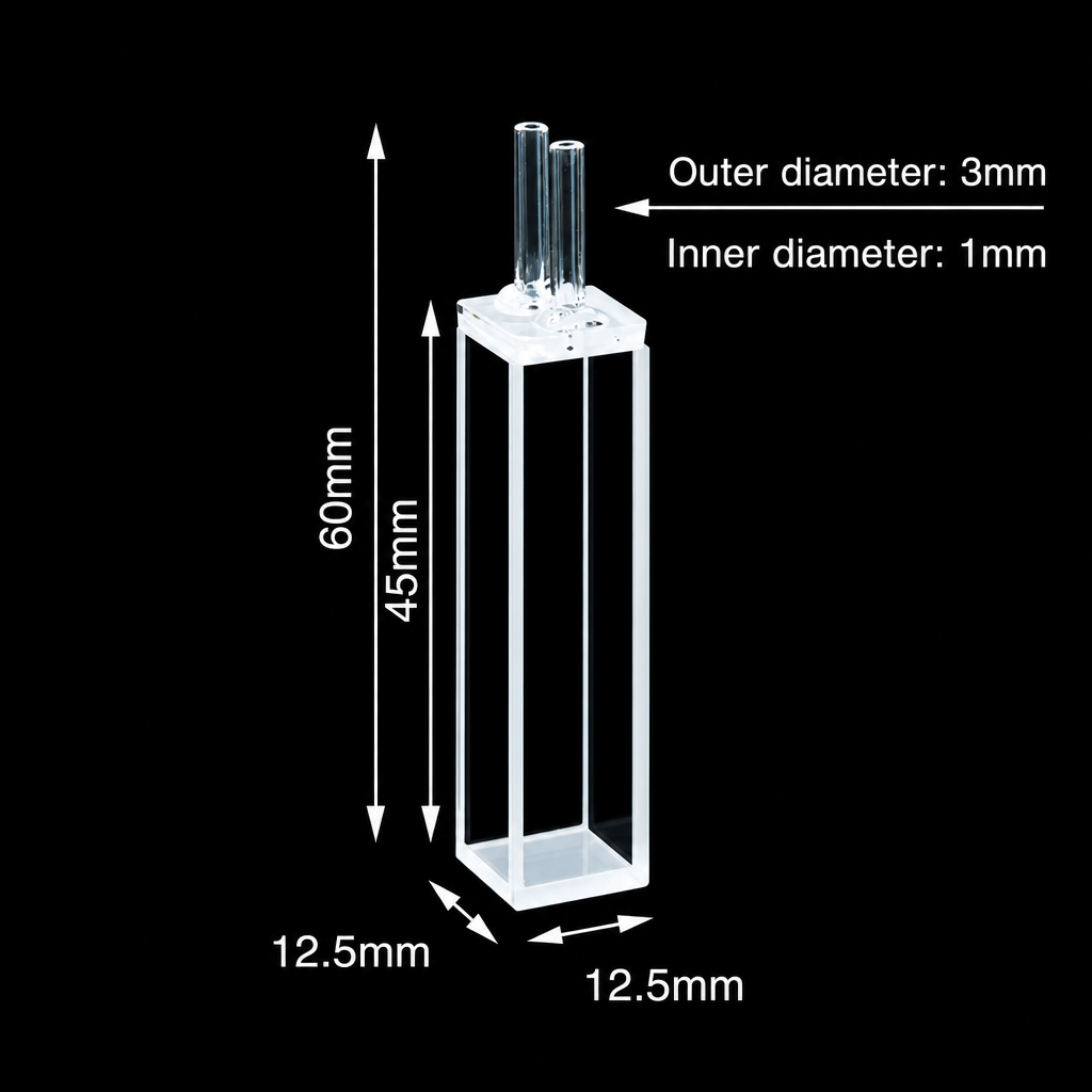 (MQQFL019) Quartz Fluorescence Flow Cell, Path Length: 10 mm, Capacity: 3.5 mL, Four-Side Light-Transmitting Design
