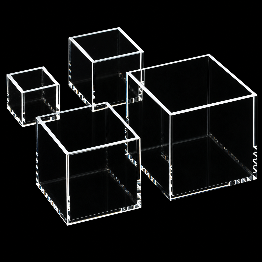 Quartz Square Reaction Cell, 60 mm, 64 × 64 × 60 mm, 60 × 60 × 58 mm, No Lid, Quartz, Five-Way Light, Molded 83, 1 Piece
