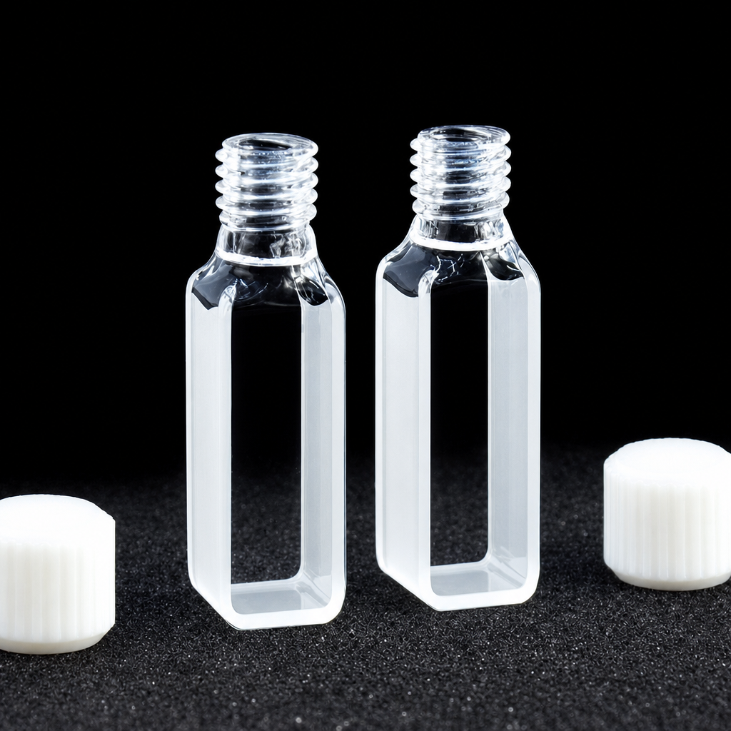 (MQQSC047) Quartz Screw-Top Cuvette, 10 mm Path, Two-Side Light Transmission, 50 mm Overall Height, 2-Piece Set