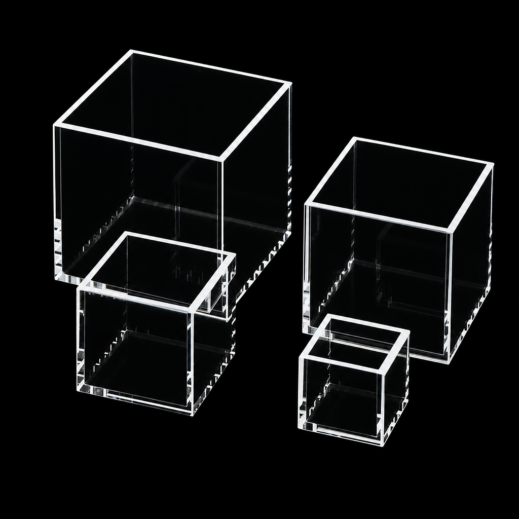 Quartz Square Reaction Cell, 44 × 44 × 42 mm, 40 × 40 × 40 mm, No Lid, Quartz, Five-Way Light, Molded 83, 1 Piece