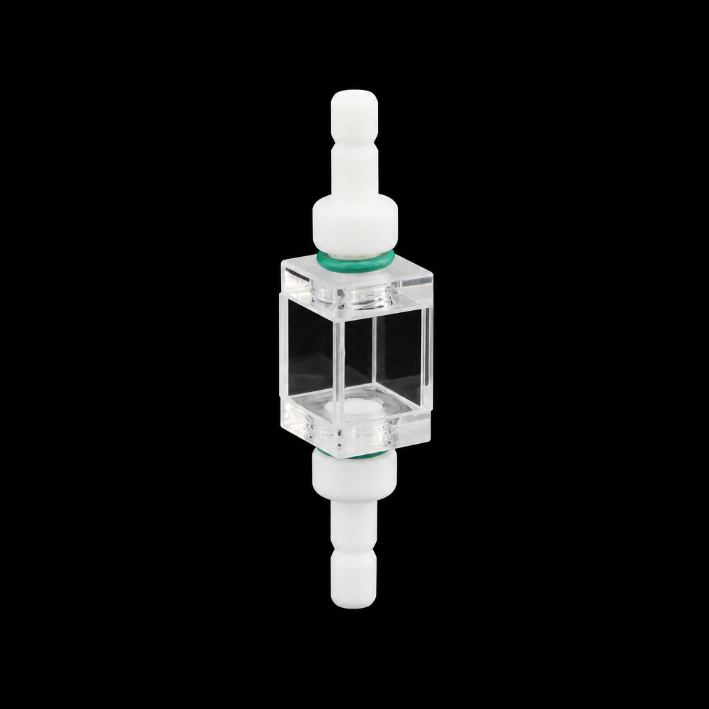 White threaded flow cuvette connector